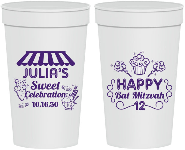 Personalized Bat Mitzvah 32 oz Stadium Cups - 12th Birthday Cupcake | 120010