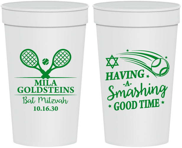 Personalized Bat Mitzvah 32 oz Stadium Cups - 12th Birthday Tennis | 120018