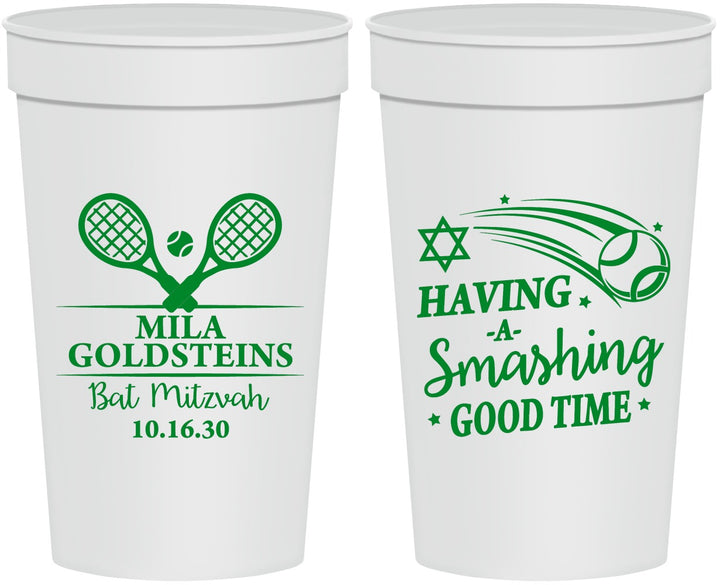 Personalized Bat Mitzvah 32 oz Stadium Cups - 12th Birthday Tennis | 120018