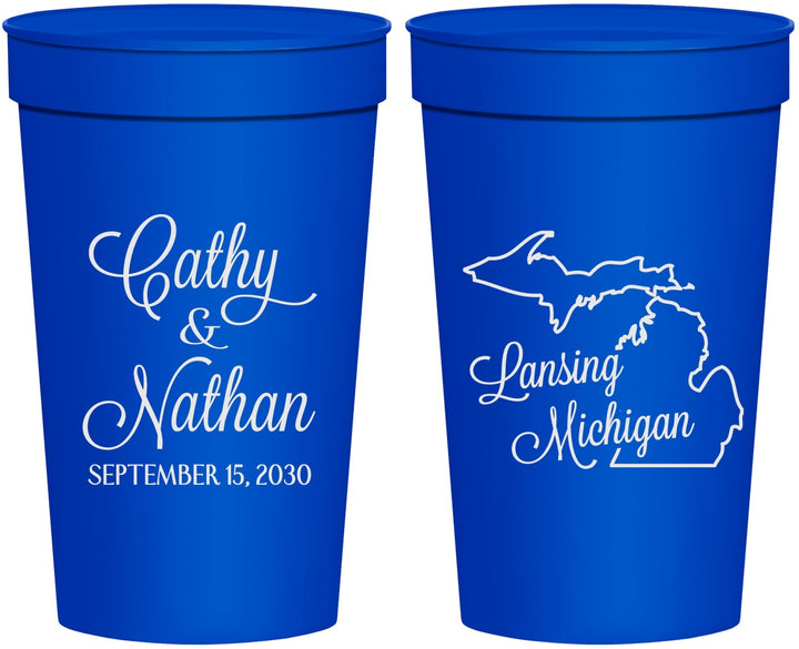 Personalized Wedding 32 oz Stadium Cups - Michigan | 121