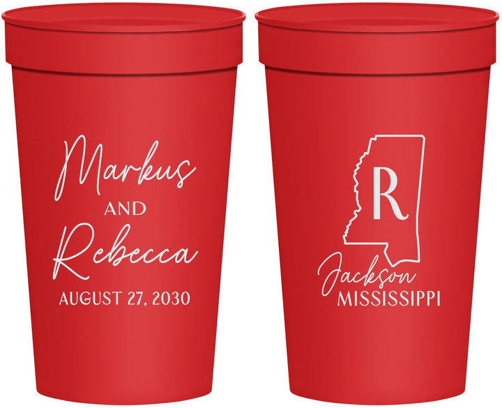 Personalized Wedding 32 oz Stadium Cups - Mississippi | 123