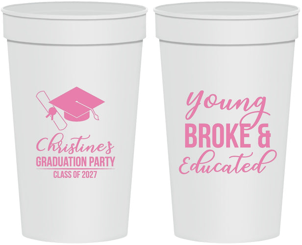 Personalized Graduation 32 oz Stadium Cups - Class Of 2027 Young Broke | 130026