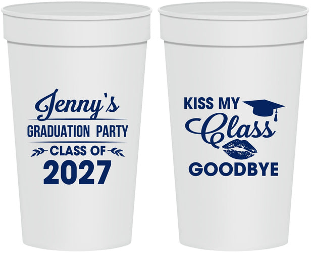 Personalized Graduation 32 oz Stadium Cups - Class Of 2027 Kiss Class Goodbye | 130028