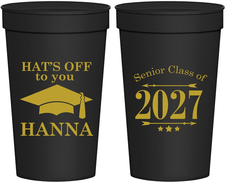 Personalized Graduation 32 oz Stadium Cups - Class Of 2027 Hats Off | 130049