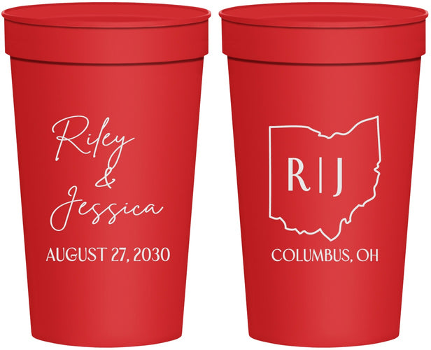 Personalized Wedding 32 oz Stadium Cups - Ohio | 134