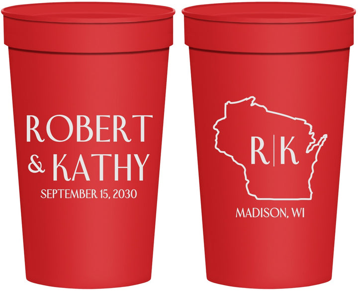 Personalized Wedding 32 oz Stadium Cups - Wisconsin | 148