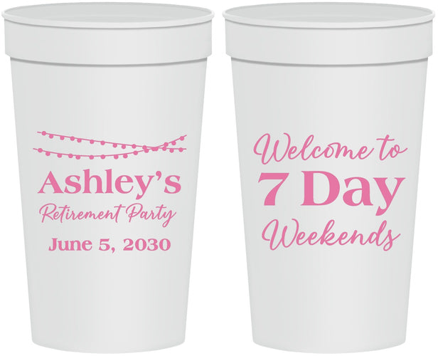 Personalized Retirement 32 oz Stadium Cups - 7 Day Weekends | 150004