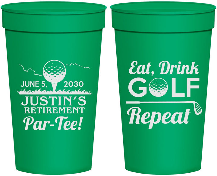 Personalized Retirement 32 oz Stadium Cups - Eat Drink Golf Repeat | 150005