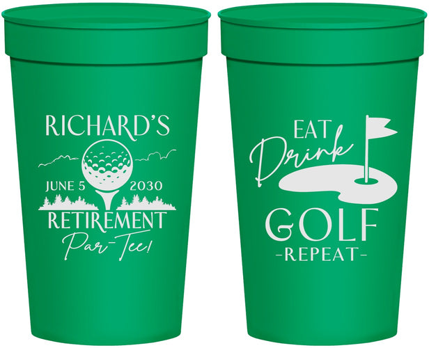 Personalized Retirement 32 oz Stadium Cups - Eat Drink Golf Repeat | 150006