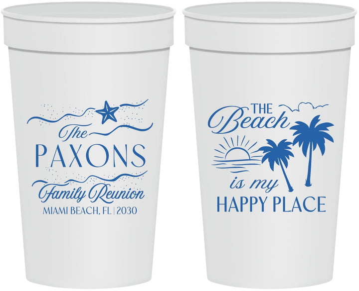 Personalized Family Reunion 32 oz Stadium Cups - Beach Is My Happy Place | 160016