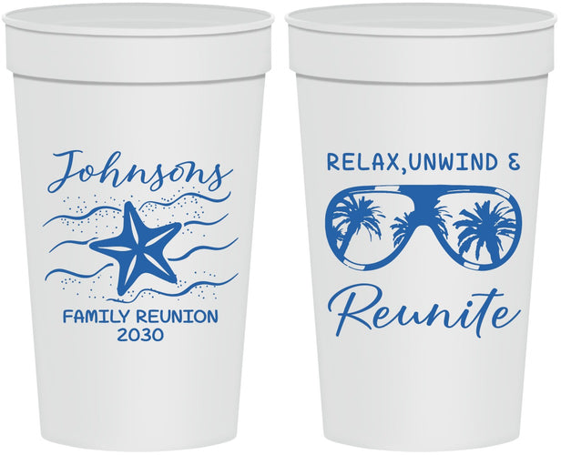 Personalized Family Reunion 32 oz Stadium Cups - Relax Unwind Reunite | 160019