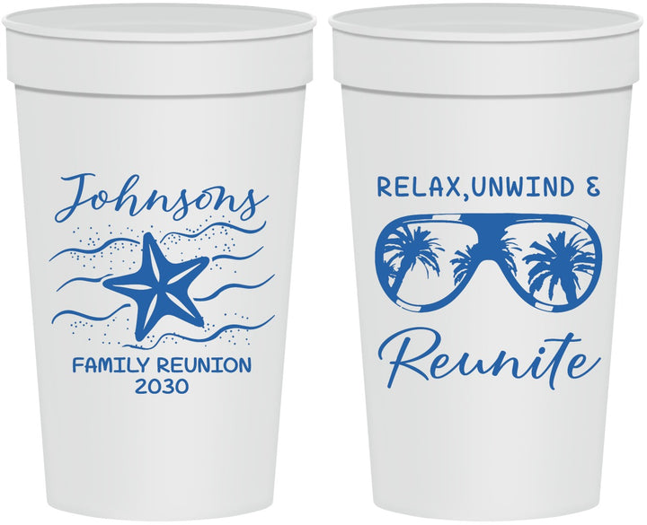 Personalized Family Reunion 32 oz Stadium Cups - Relax Unwind Reunite | 160019