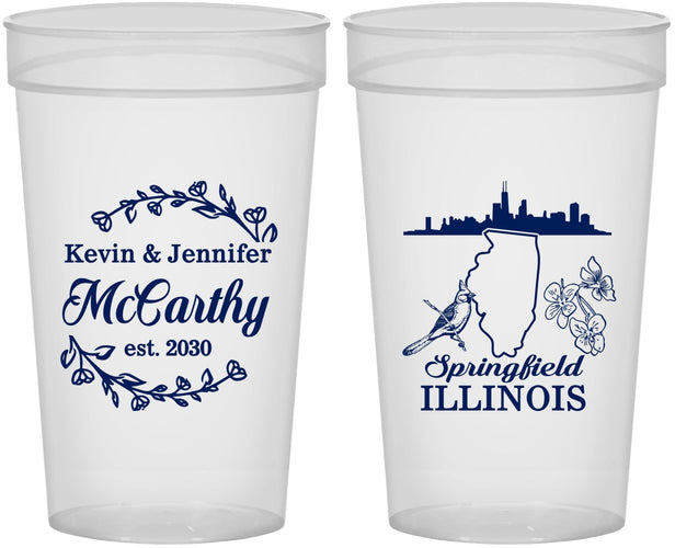 Personalized Wedding 32 oz Stadium Cups - Illinois | 162