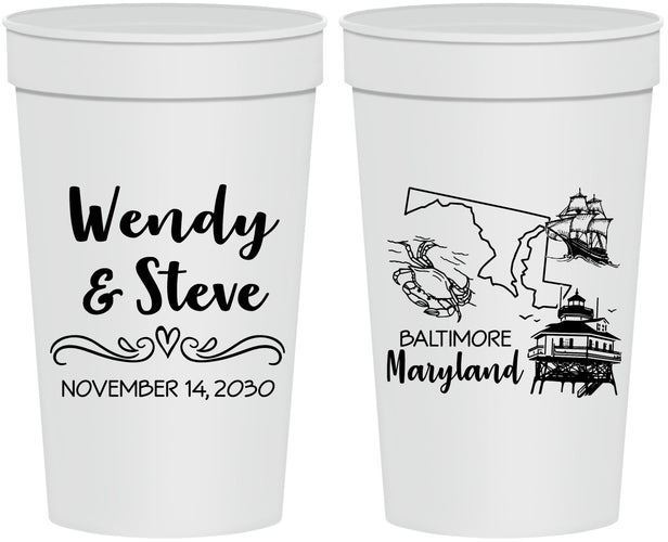 Personalized Wedding 32 oz Stadium Cups - Maryland | 169