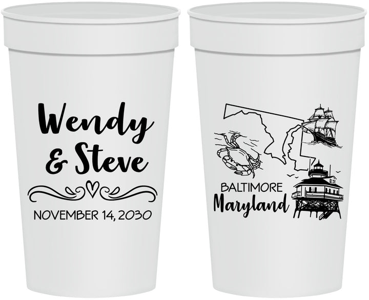 Personalized Wedding 32 oz Stadium Cups - Maryland | 169