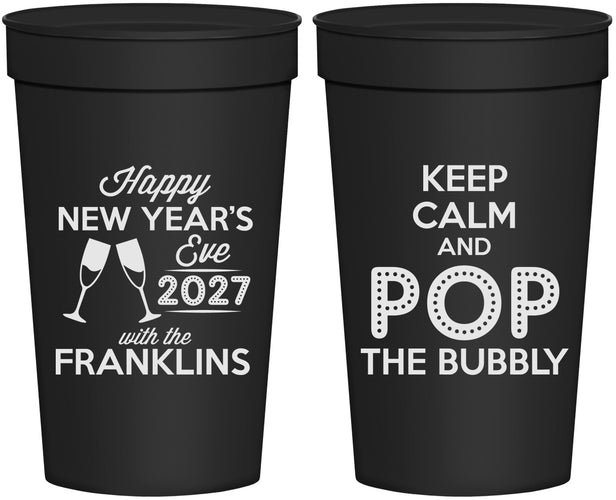 Personalized New Years 32 oz Stadium Cups - 2027 Pop The Bubbly | 170006
