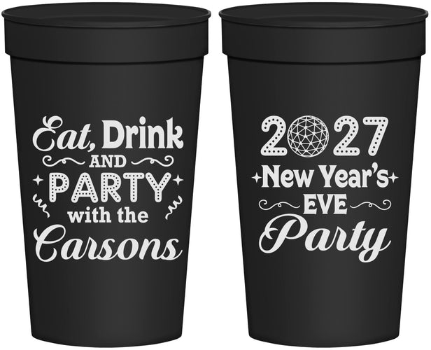 Personalized New Years 32 oz Stadium Cups - 2027 Eat Drink Party | 170022