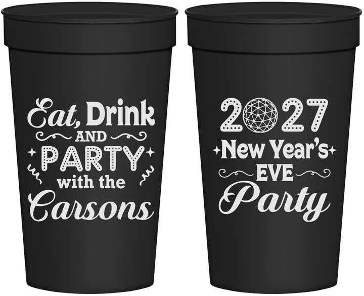 Personalized New Years 32 oz Stadium Cups - 2027 Eat Drink Party | 170022