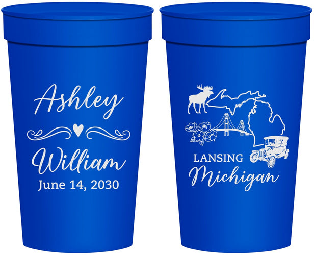 Personalized Wedding 32 oz Stadium Cups - Michigan | 171