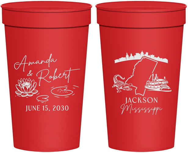 Personalized Wedding 32 oz Stadium Cups - Mississippi | 173