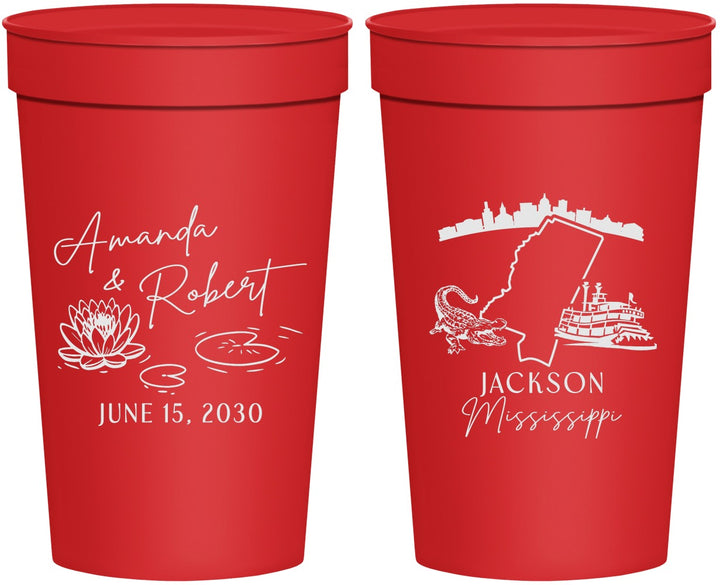 Personalized Wedding 32 oz Stadium Cups - Mississippi | 173