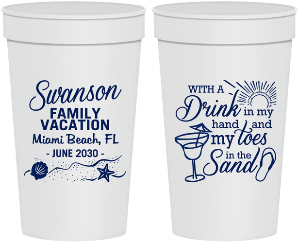 Personalized Family Vacation 32 oz Stadium Cups - Beach Toes In The Sand | 180000