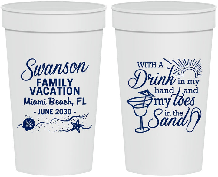 Personalized Family Vacation 32 oz Stadium Cups - Beach Toes In The Sand | 180000