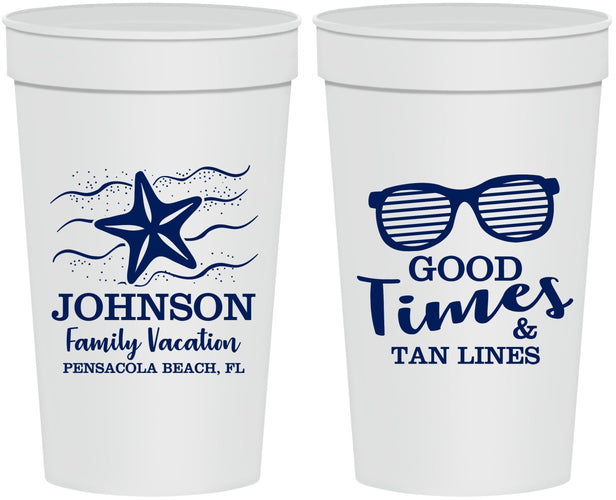 Personalized Family Vacation 32 oz Stadium Cups - Good Times Tan Lines | 180003