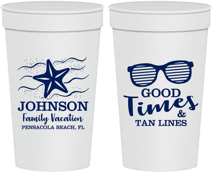Personalized Family Vacation 32 oz Stadium Cups - Good Times Tan Lines | 180003
