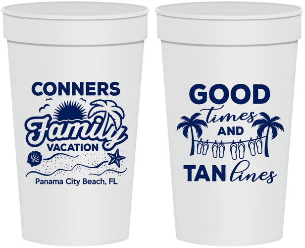 Personalized Family Vacation 32 oz Stadium Cups - Good Times Tan Lines | 180005