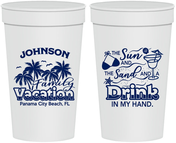 Personalized Family Vacation 32 oz Stadium Cups - Sun And Sand Beach | 180007