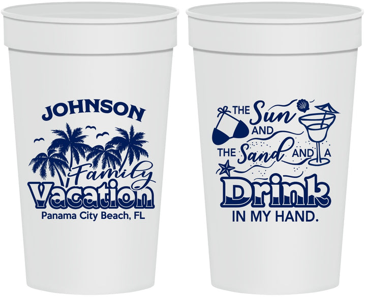 Personalized Family Vacation 32 oz Stadium Cups - Sun And Sand Beach | 180007