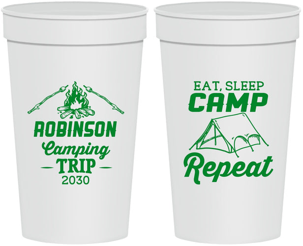 Personalized Family Vacation 32 oz Stadium Cups - Eat Sleep Camp Repeat | 180014