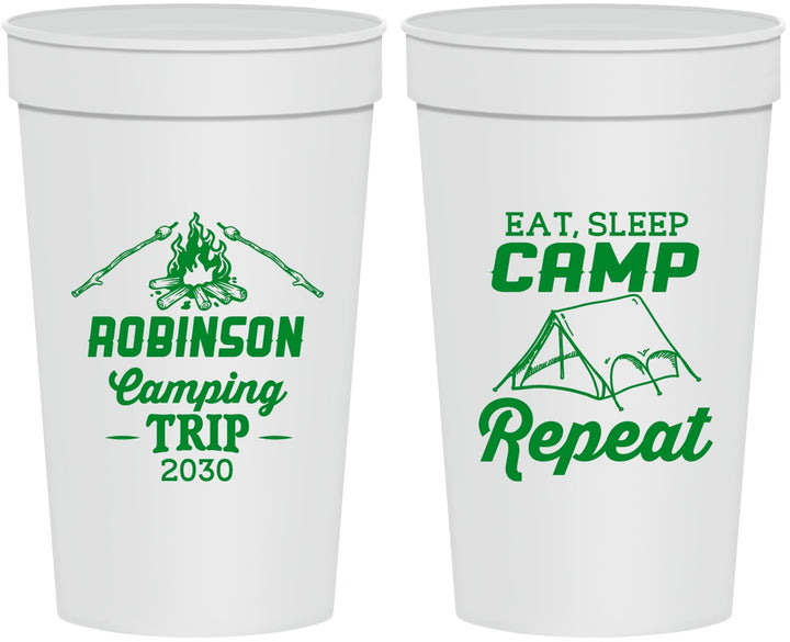 Personalized Family Vacation 32 oz Stadium Cups - Eat Sleep Camp Repeat | 180014