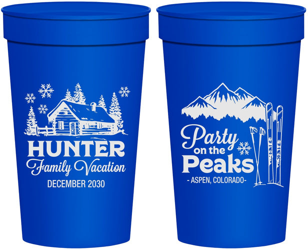 Personalized Family Vacation 32 oz Stadium Cups - Ski Trip Peaks | 180020