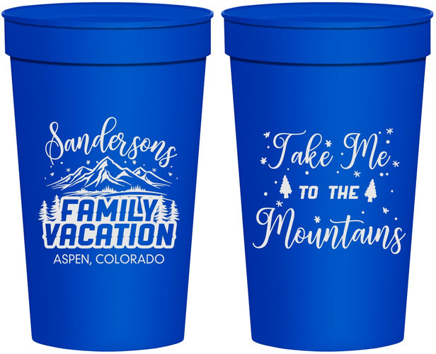 Personalized Family Vacation 32 oz Stadium Cups - Ski Trip Peaks | 180023