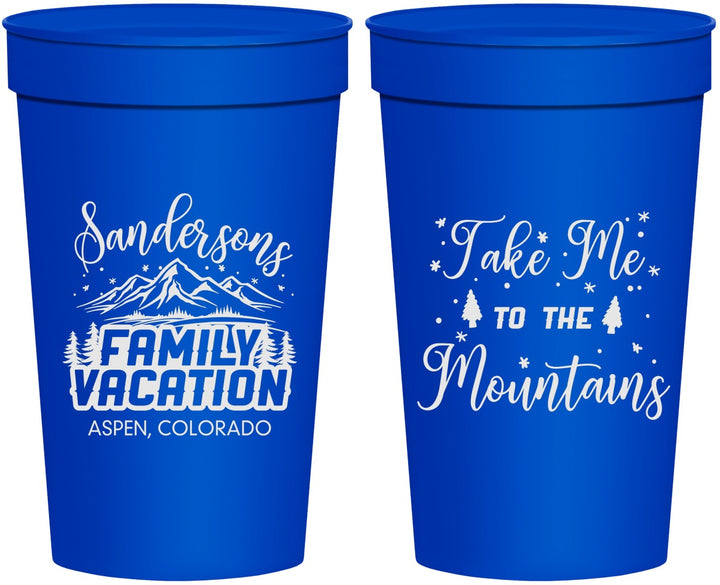 Personalized Family Vacation 32 oz Stadium Cups - Ski Trip Peaks | 180023