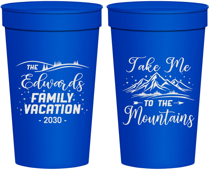 Personalized Family Vacation 32 oz Stadium Cups - Mountains | 180024