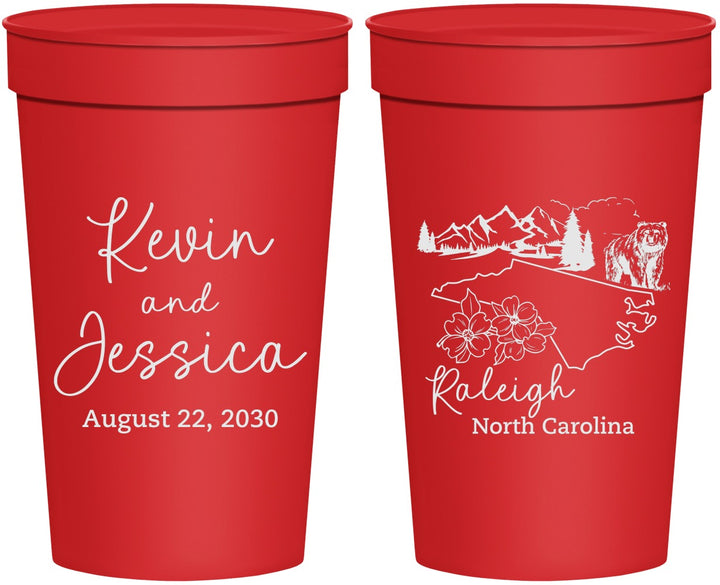 Personalized Wedding 32 oz Stadium Cups - North Carolina | 182