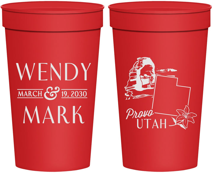 Personalized Wedding 32 oz Stadium Cups - Utah | 193