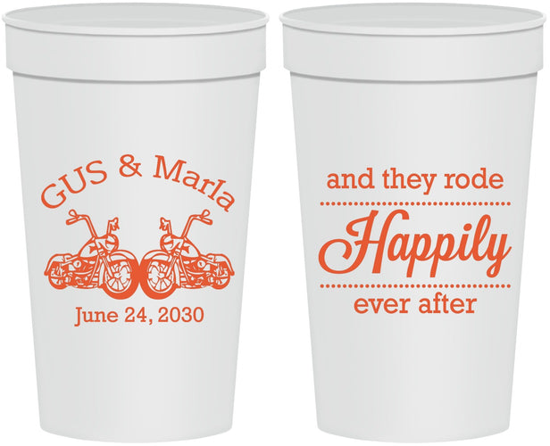 Personalized Wedding 32 oz Stadium Cups - Happily Ever After Motorcycle | 200