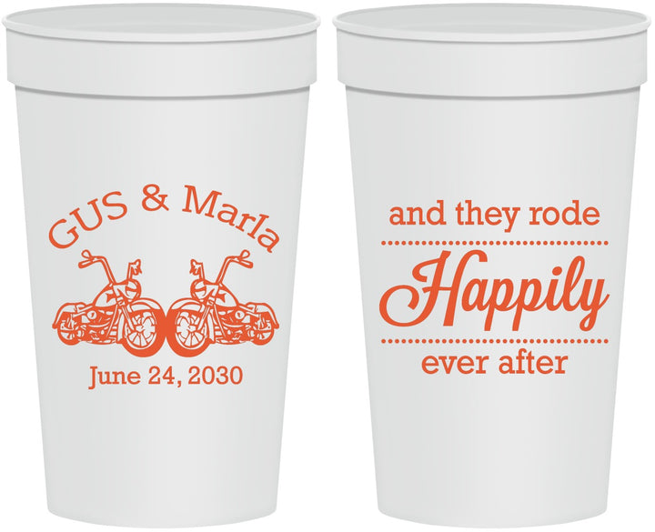 Personalized Wedding 32 oz Stadium Cups - Happily Ever After Motorcycle | 200
