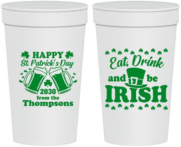 Personalized St Patricks Day 32 oz Stadium Cups - Eat Drink Be Irish | 200002