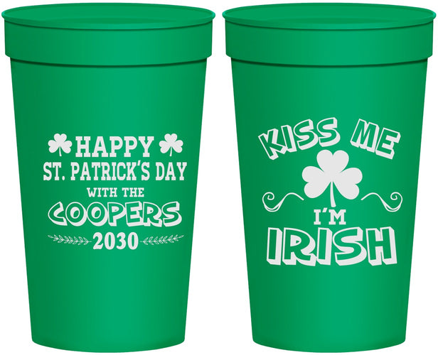 Personalized St Patricks Day 32 oz Stadium Cups - Kiss Me I Am Irish | 200004