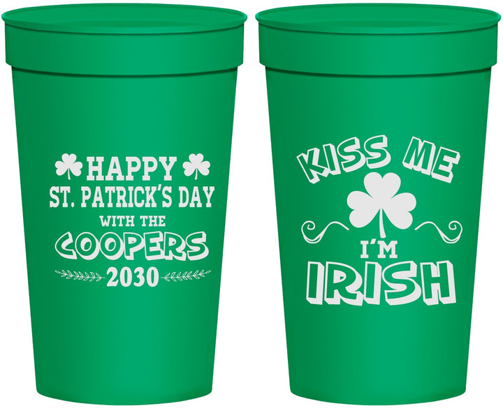 Personalized St Patricks Day 32 oz Stadium Cups - Kiss Me I Am Irish | 200004