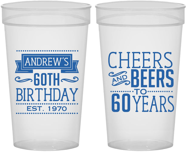 Personalized Birthday 32 oz Stadium Cups - Cheers Beers To 60 Years | 20001