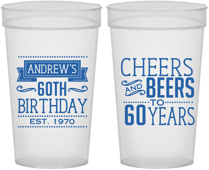 Personalized Birthday 32 oz Stadium Cups - Cheers Beers To 60 Years | 20001