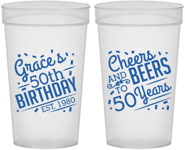 Personalized Birthday 32 oz Stadium Cups - Cheers Beers To 50 Years | 20003
