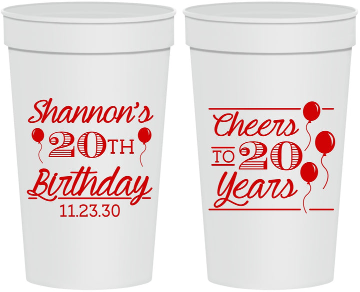 Personalized Birthday 32 oz Stadium Cups - Cheers To 20 Years | 20004