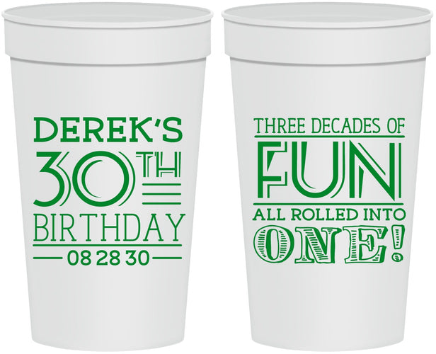 Personalized Birthday 32 oz Stadium Cups - 30th Three Decades Of Fun | 20020